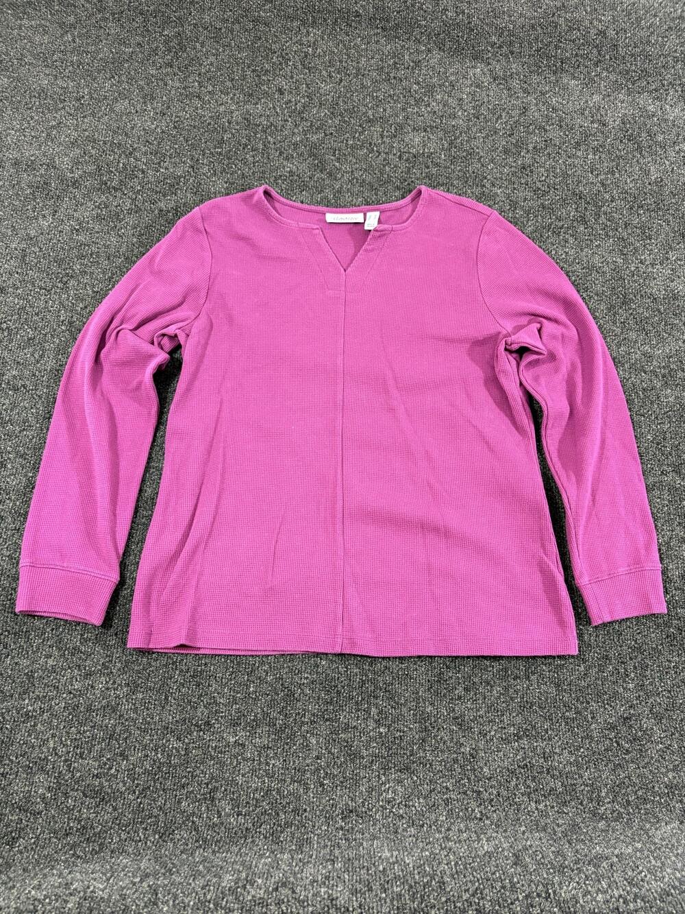 D&co Essentials Shirt Womens M Pink V Neck Long Sleeve Waffle Knit Top Casual